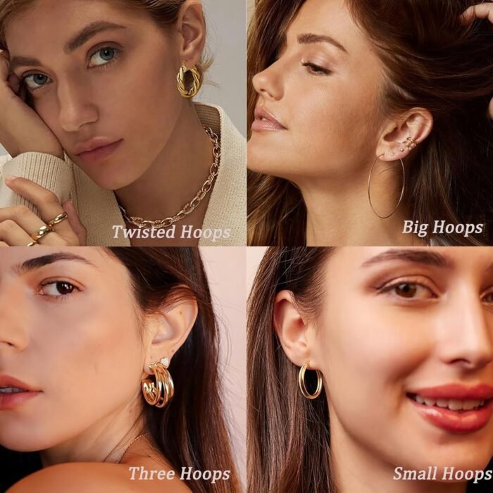 46 Pairs Gold Hoop Earrings Set for Women, Fashion Hypoallergenic Chunky Twisted Pearl Stud Earrings Multipack, Small Big Hoops Earring Packs Trendy for Christmas Birthday Party Jewelry Gift - Image 4