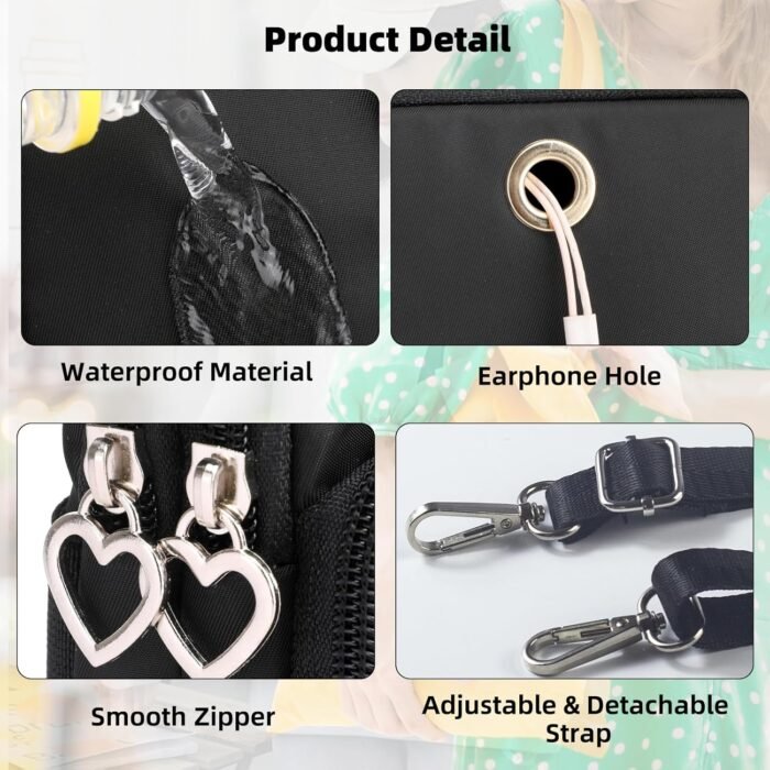 JANKS Small Crossbody Bags for Women Mini Cell Phone Purses with Crossbody Strap Phone Wallet Shoulder Bag Nylon Arm Bag - Image 5