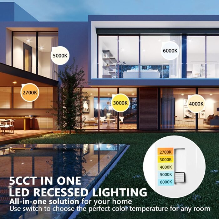 LVWIT LED Recessed Light 4inch, Can Lighting Color Selectable 2700/3000/4000/5000/6000K 5CCT, 7W(85W Equivalent) Dimmable Downlight with E26 Conversion Kit, Retro Fit Ceiling Light Fixtures, 12 Pack - Image 2