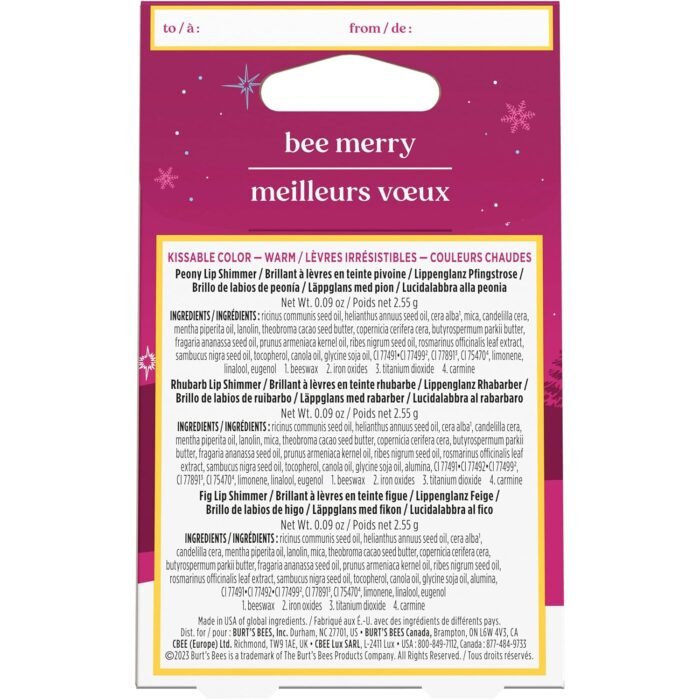 Burt’s Bees Shimmer Lip Tint Stocking Stuffers Set, Tinted Lip Balm, Moisturizing for All Day Hydration with Natural Glowy Pigmented Finish & Buildable Color, Kissable Color, Warm Collection (3-Pack) - Image 8