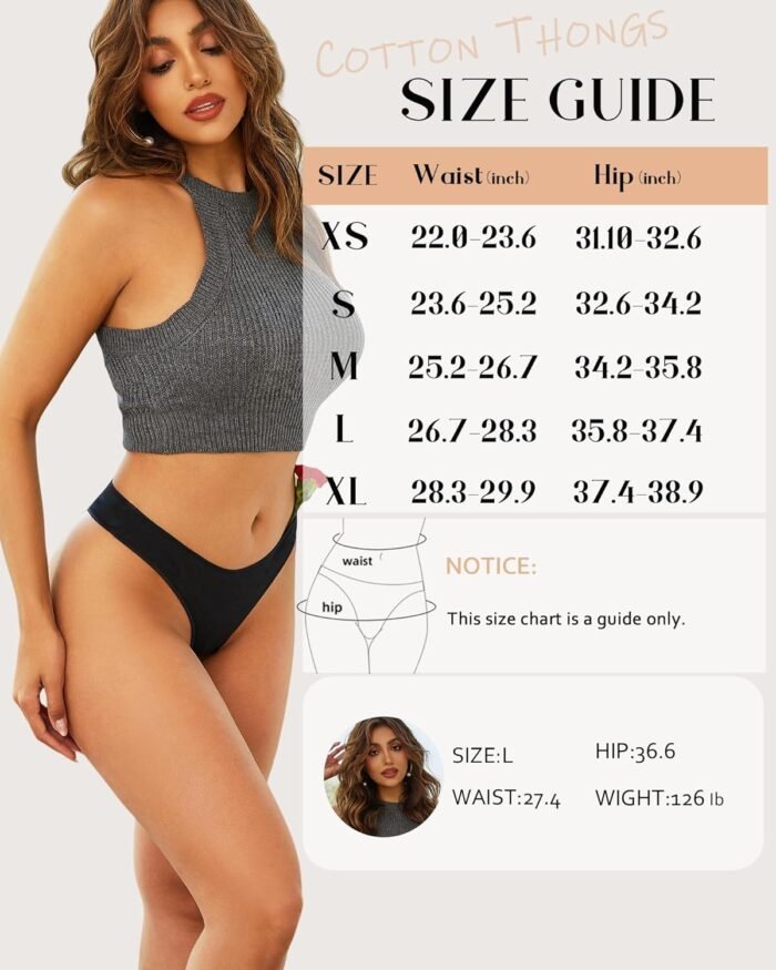 CUTE BYTE Cotton Thongs for Women Sexy Ladies Panties Breathable Stretch Hipster Cotton Underwear 6 Pack XS-XL - Image 6