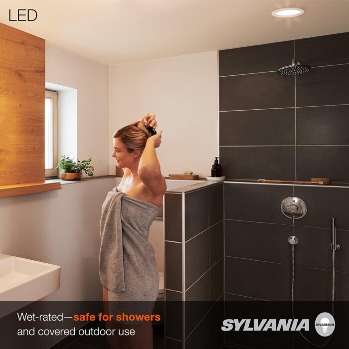 SYLVANIA 5”/6” LED Recessed Lighting Downlight with Trim, 8.5W=65W, Dimmable, 675 Lumens, White 3000K, Wet Rated / UL / Energy Star – 12 Pack (62236) - Image 5