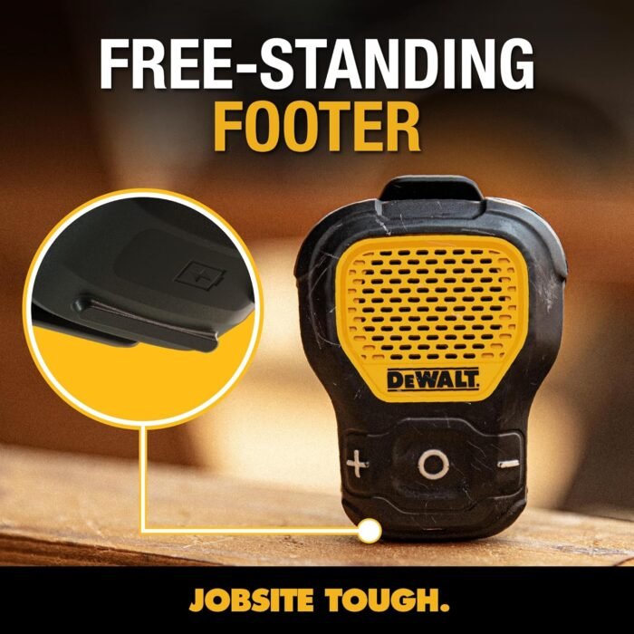 DEWALT Wearable Bluetooth Speaker (Updated Version), Clip-On Wireless Jobsite Pro Water-Resistant Portable Speaker (Non-Magnetic), Built-in Mic for Hands-Free Music/Calls, Bluetooth Speaker (Yellow) - Image 3