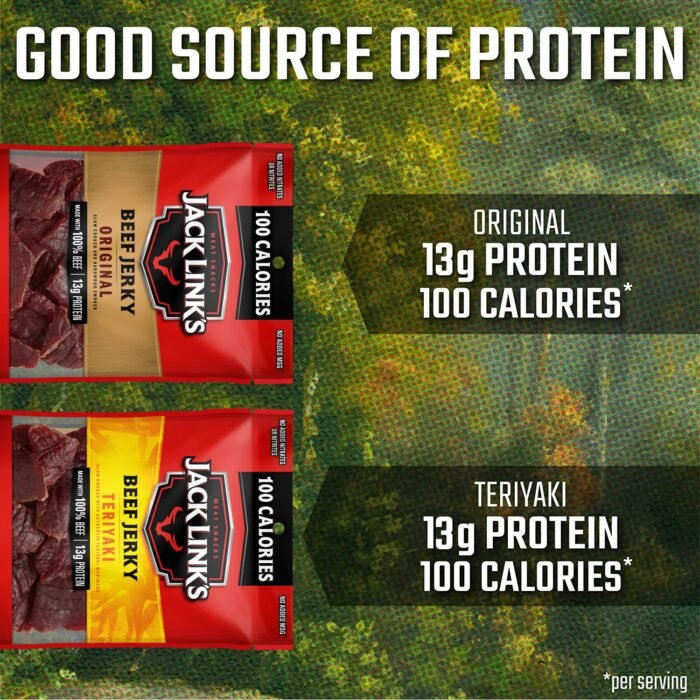 Jack Link's Beef Jerky Variety Pack - Includes Original and Teriyaki Flavors, On the Go Snacks, 13g of Protein Per Serving, Great Stocking Stuffers, Holiday Gifts for Men, 1.25 Oz (Pack of 9) - Image 5