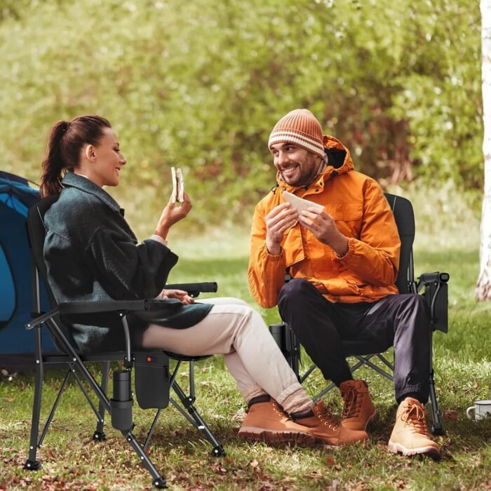 Heated Camping Chair, with 20000 mAh 12V Battery Pack, Weight Bearing 600 lbs for Camp, 3 Heat Levels and 3 Zone Heating, Heated Folding Chairs Outdoor Sports, Lawn, Fishing, Black - Image 2
