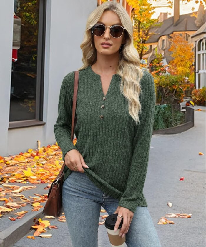 Sweaters for Women Fashion Long Sleeve Tops Pullover V Neck Casual Loose Sweatshirt - Image 2