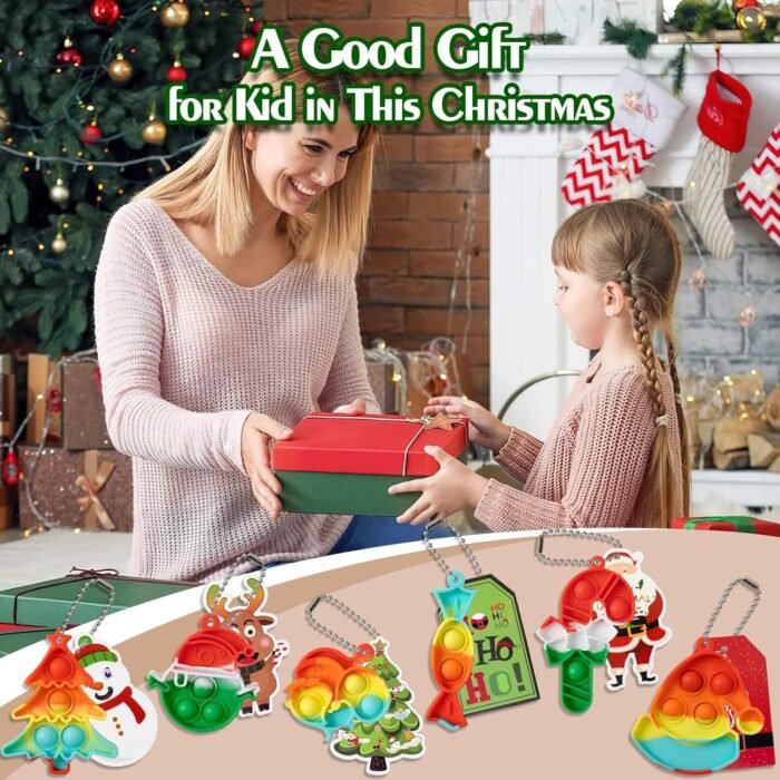Christmas Party Favors for Kids - 24 Pack Mini Pop Fidget Keychain with Gift Cards for Toddler Kids Classroom Gifts Christmas Stocking Stuffers Gifts, Christmas Treats Goodies - Image 2