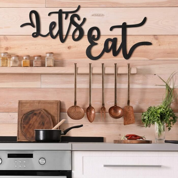 Jetec 2 Pieces Let's Eat Sign Wooden Kitchen Wall Decor Rustic Cutout Eat Signs Hanging Wall Plaque Farmhouse Wall Sign for Kitchen Dining Living Room Home Restaurant Decoration(Black) - Image 4
