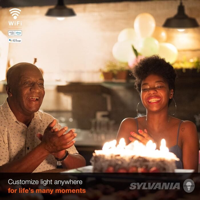 SYLVANIA Wifi LED Smart Light Bulb, 60W Equivalent Dimmable Soft White A19, Compatible with Alexa and Google Home Only - 4 Pack (75672) - Image 4