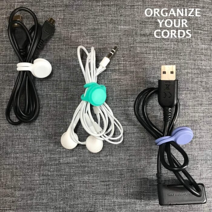Magnetic Cable Ties Electronic Cord Organizers - 6 Pack Unique Gift Gadget, Fun Bookmark, Refrigerator/Magnetic Board Magnet"Push Pin", Great for Cable Management (Modern Green Collection) - Image 2