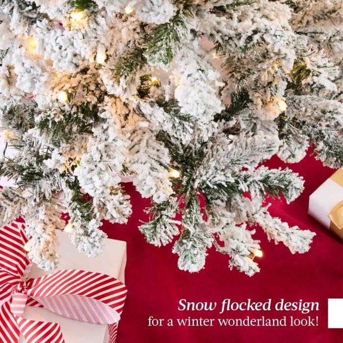 Best Choice Products Flocked Pencil Christmas Tree, Pre-Lit Slim Artificial Holiday Decoration, 6ft Lighted Skinny w/Base, Warm White Lights - Image 5