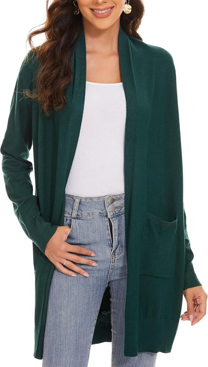 Huuloo Women's Open Front Long Shawl Cardigan Sweater with Pockets