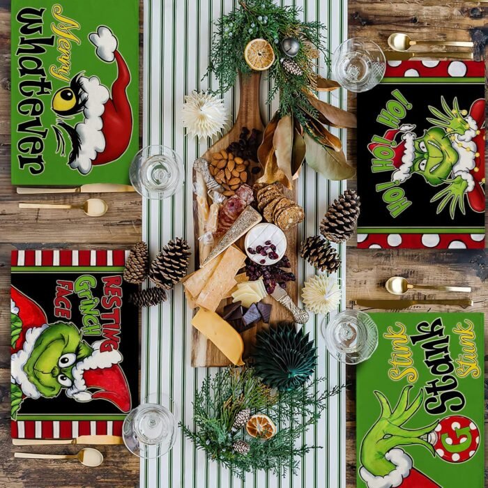 Seliem Christmas Merry Whatever Placemats Set of 4, Xmas Stink Stank Stunk Dining Table Place Mats Home Kitchen Decor, HO Resting Face Winter Holiday Decoration 12 x 18 Inch - Image 6