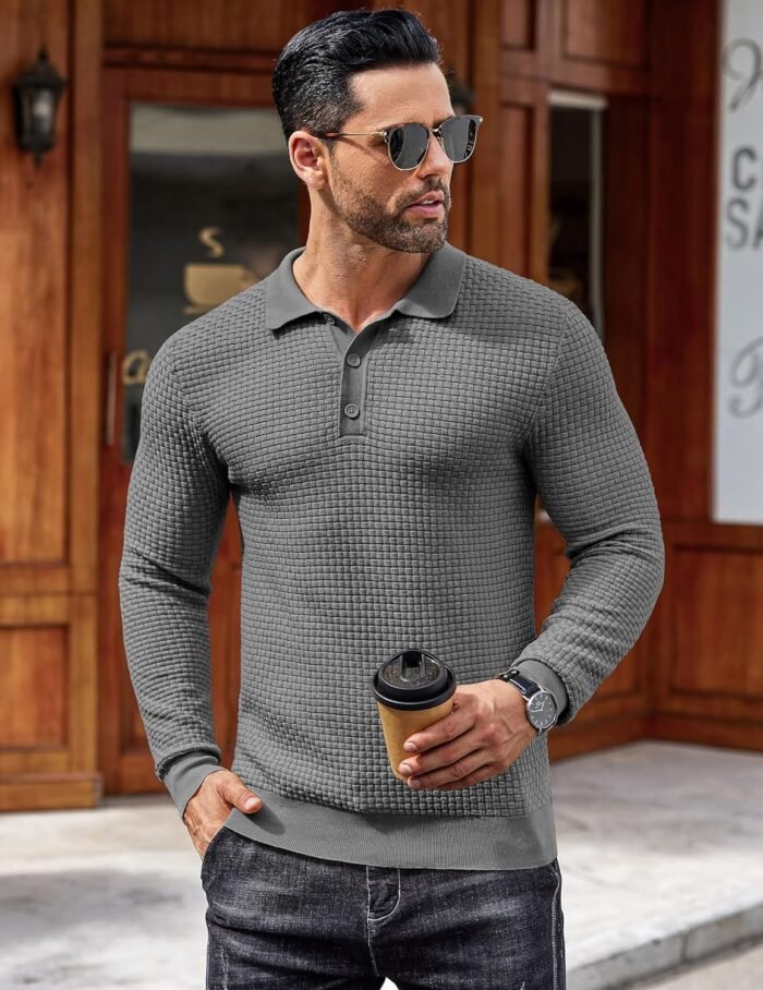 COOFANDY Men's Knit Polo Shirts Long Sleeve Sweater Polo Lightweight Fashion Casual Collared T Shirts - Image 4