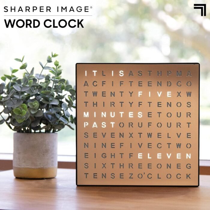 Sharper Image® LED Light-Up Word Clock, 7.75" Modern Design, Electronic Accent Wall or Desk Clock, USB Cord & Power Adapter, Unique Contemporary Home & Office Decor, Easy Setup, Housewarming Gift - Image 2