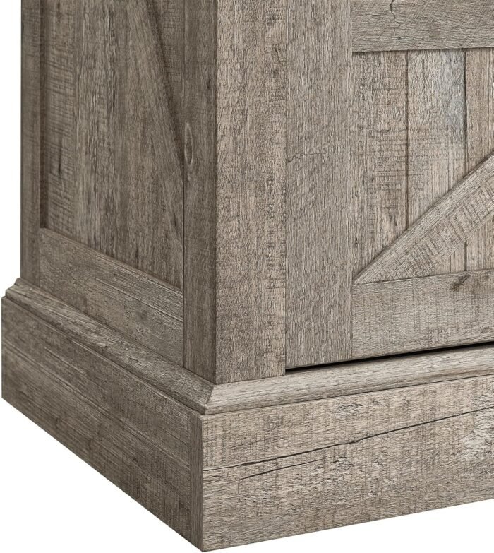 OKD Farmhouse TV Stand for 65+ Inch TV, 33" Tall Highboy Entertainment Center w/Sliding Barn Door, Rustic Media Console w/Storage Shelves, Wood Television Stand for Living Room, Light Rustic Oak - Image 9