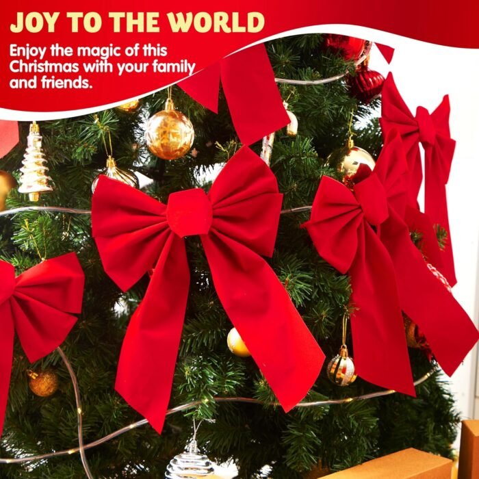JOYIN 12 Pack Christmas Red Velvet Bows, 13" Long by 9" Wide Decorative Christmas Bows for Wreath Garland Christmas Tree Decor, Indoor Outdoor Holiday Decorations - Image 6