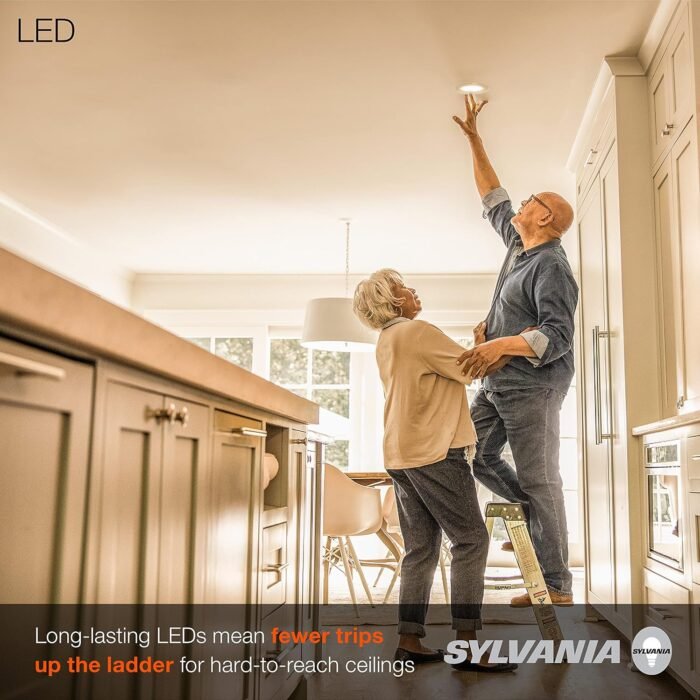 SYLVANIA 5”/6” LED Recessed Lighting Downlight with Trim, 8.5W=65W, Dimmable, 675 Lumens, White 3000K, Wet Rated / UL / Energy Star – 12 Pack (62236) - Image 3