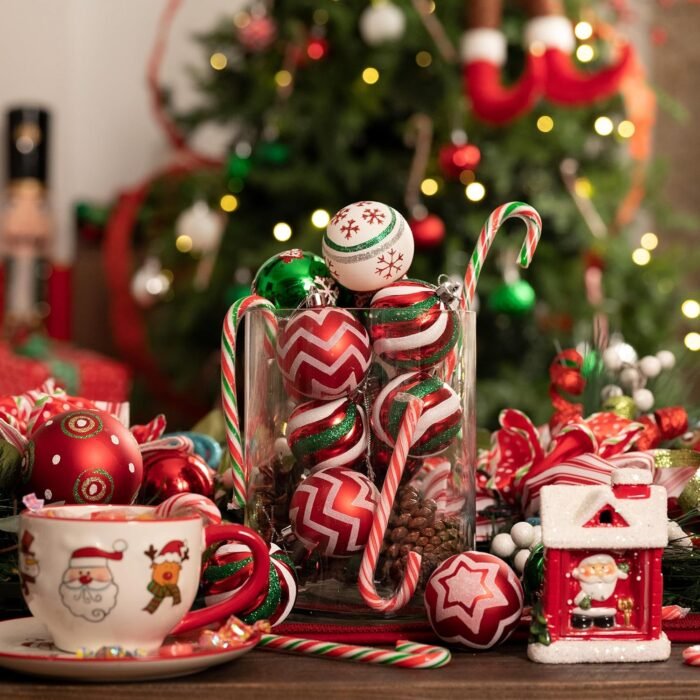 Valery Madelyn Christmas Ornaments Tree Decorations, 30ct Red Green White Shatterproof Christmas Ball Ornaments Set, 2.36 Inch Decorative Hanging Ornament Bulk for Xmas Holiday Party Decor - Image 4