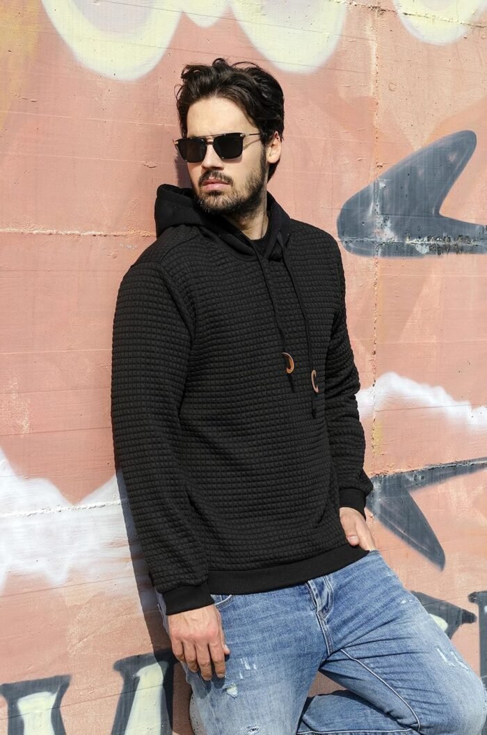 COOFANDY Mens Hooded Sweatshirt Casual Long Sleeve Drawstring Waffle Knit Pullover Hoodies - Image 2