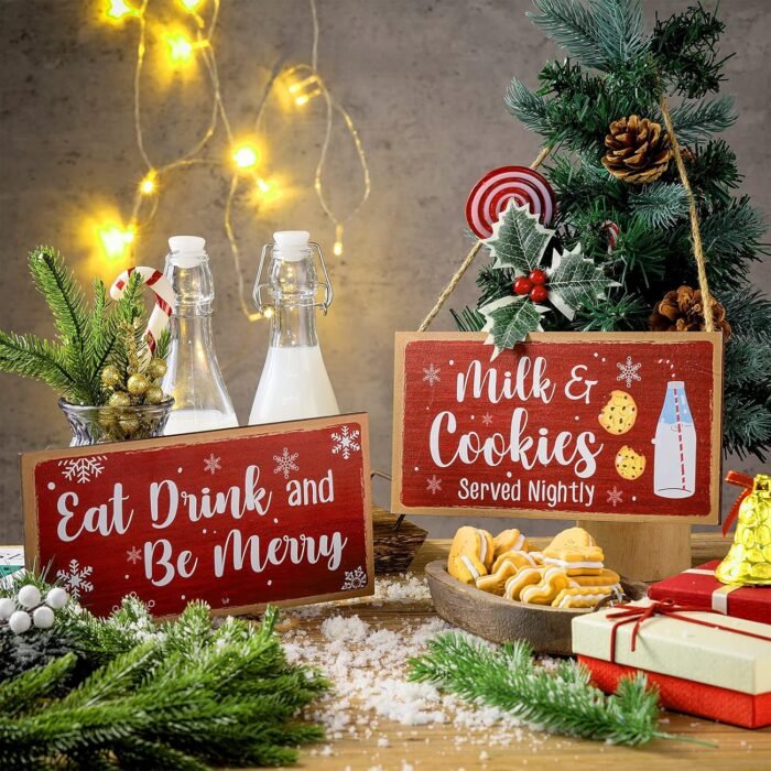 Blulu Christmas Hanging Wooden Sign Eat Drink and Be Merry Sign Milk and Cookies Sign Merry Christmas Wall Decor Rustic Gingerbread Decor for Kitchen, Coffee Bar, Indoor or Outdoor Decorations - Image 5