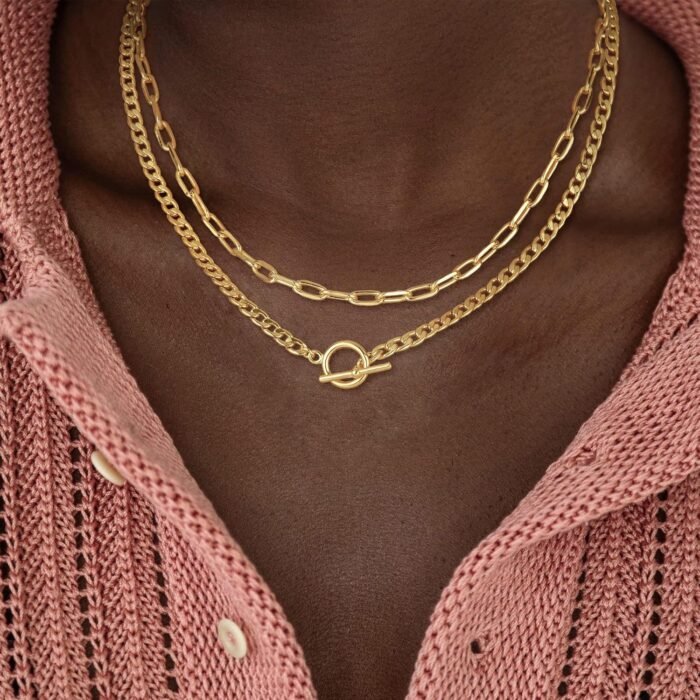 CHESKY Gold Layered Necklaces for Women, 14K Dainty Gold Chain Necklace Women Trendy Cuban Link Paperclip Chain Toggle Clasp Necklace Fashion Chunky Jewelry for Women - Image 3