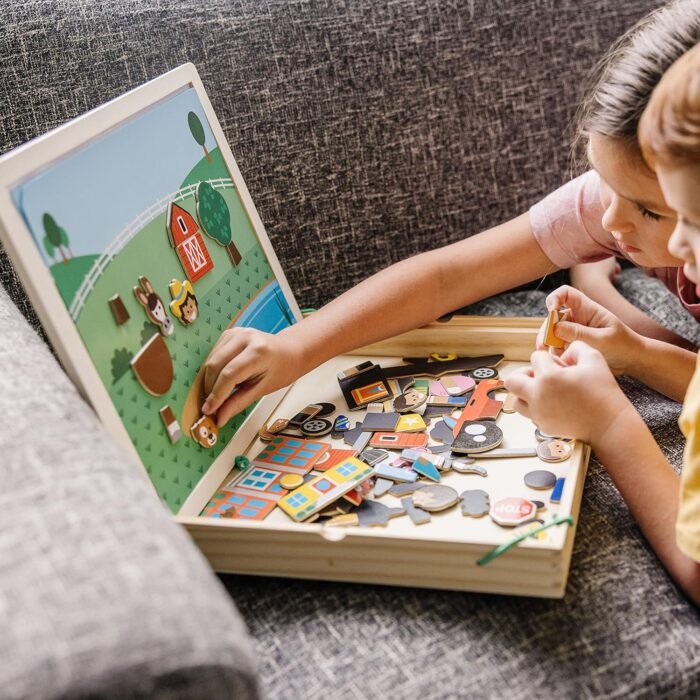 Melissa & Doug Wooden Magnetic Matching Picture Game With 119 Magnets and Scene Cards - Image 3