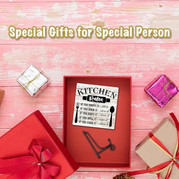 Rustic Wood Plaque with Stand - Kitchen Decor - Kitchen Rules Wood Sign - Idea Wooden Decor for Home Living Room Dining Room Shelf Table Decoration (31) - Image 4