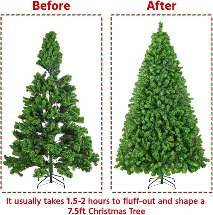 Yaheetech 7.5ft Pre-lit Artificial Christmas Tree with Incandescent Warm White Lights, Flocked Prelighted Xmas Tree with 1284 Branch Tips, 550 Incandescent Lights & Foldable Stand, Pure Green - Image 9
