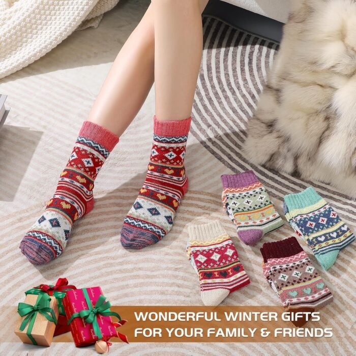 Premillow Wool Socks - Wool Socks for Women, Warm Women Socks Winter, Thick Knit Winter Socks Cozy Crew Socks Gifts for Women - Image 6