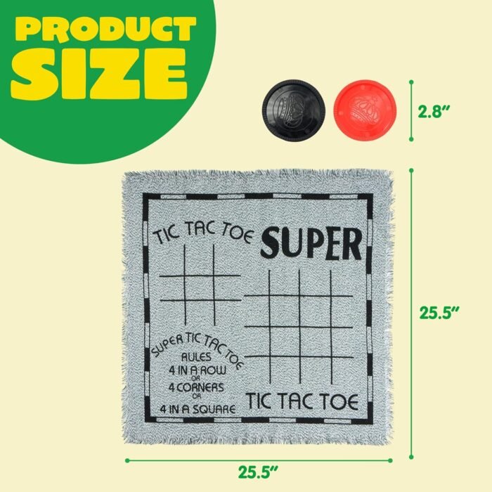 3-in-1 Vintage Giant Checkers, Tic, Tac, Toe, Game with Reversible Mat, 24 Chips, Family Board Game, Lawn Game, BBQ Party Favor, Indoor and Outdoor Activity for Kids and Adults - Image 7