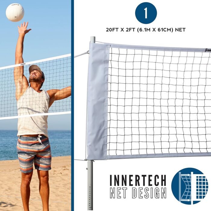 Franklin Sports Outdoor Volleyball Net Sets - Beach + Backyard Portable Volleyball Net with Poles - Complete Outdoor Volleyball Sets with Net + Volleyball Included - Image 3