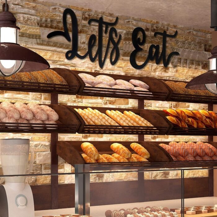 Jetec 2 Pieces Let's Eat Sign Wooden Kitchen Wall Decor Rustic Cutout Eat Signs Hanging Wall Plaque Farmhouse Wall Sign for Kitchen Dining Living Room Home Restaurant Decoration(Black) - Image 5