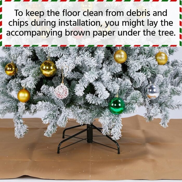 Yaheetech 6ft Pre-lit Artificial Christmas Tree with Incandescent Warm White Lights, Snow Flocked Full Prelighted Xmas Tree W/820 Branch Tips, 250 Incandescent Lights & Foldable Stand, Green & White - Image 9