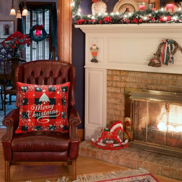 Christmas Pillow Covers 18×18 Inch Set of 4 Farmhouse Christmas Pillow Covers Christmas Pillow Cases for Sofa Couch Christmas Decorations Throw Pillow Covers - Image 4