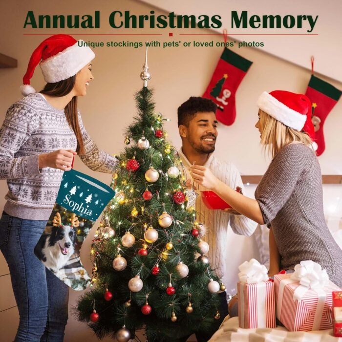 Easycosy Dog Christmas Stockings for 18.1" Personalized Pet Photo Name Custom Xmas Gifts Holiday Party Family Decoration - Image 2