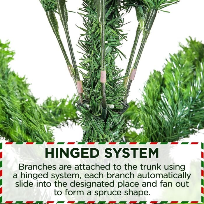 Yaheetech 7.5ft Pre-lit Artificial Christmas Tree with Incandescent Warm White Lights, Flocked Prelighted Xmas Tree with 1284 Branch Tips, 550 Incandescent Lights & Foldable Stand, Pure Green - Image 7