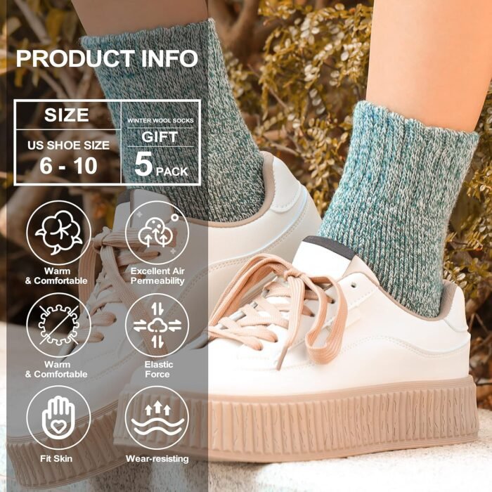 Wool Socks for Women - Womens Wool Socks Winter Socks for men Warm Thick Knit Wool Soft Vintage Casual Crew Socks - Image 3