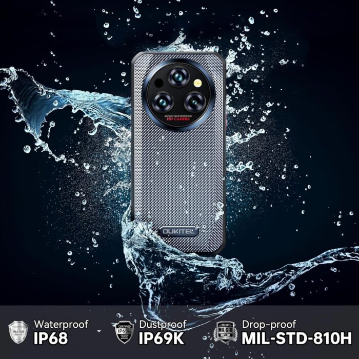 OUKITEL WP35 Rugged Smartphone 5G - 24GB+256GB/TF 2TB Android 14 Rugged Phone, 11000mAh Large Battery, 6.6" FHD+ Corning Screen, Dual Sim Cell Phone, 64MP+32MP Camera, NFC/OTG/BT5.2/T-Mobile, Grey - Image 8