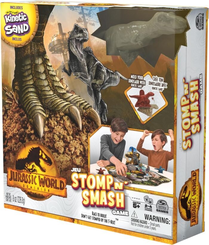 Spin Master Games, Jurassic World Dominion, Stomp N’ Smash Board Game Sensory Dinosaur Toy with Kinetic Sand, Christmas Gifts for Kids, for Ages 5+ - Image 9