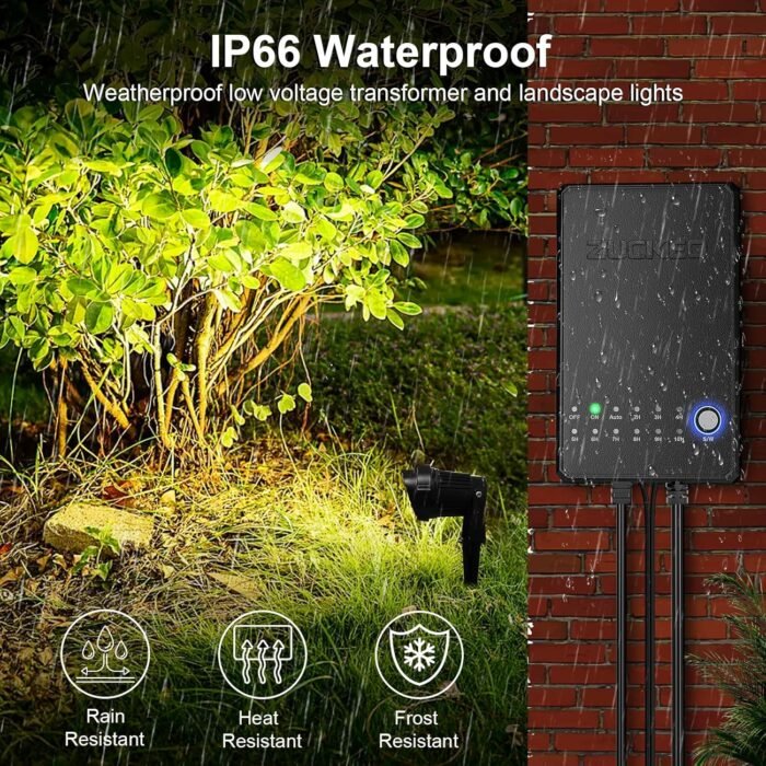 ZUCKEO All-in-One Landscape Lighting Kit, 5W LED Low Voltage Landscape Lights with Transformer and 80FT Wire, Waterproof Outdoor Spotlight with Connectors for Yard Garden House, 3000K 12-24V 8Pack - Image 4