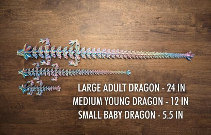 Medium 12" Articulated Crystal Dragon - Multi Color 3D Printed Plastic Dragon Figure - Rainbow Pearlescent Colors - Interlocked Body Segments and Legs (Medium 12", Dark Rainbow) - Image 2