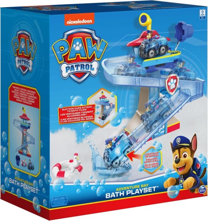 Paw Patrol, Adventure Bay Bath Playset with Light-up Chase Vehicle, Bath Toy for Kids Aged 3 and up - Image 7