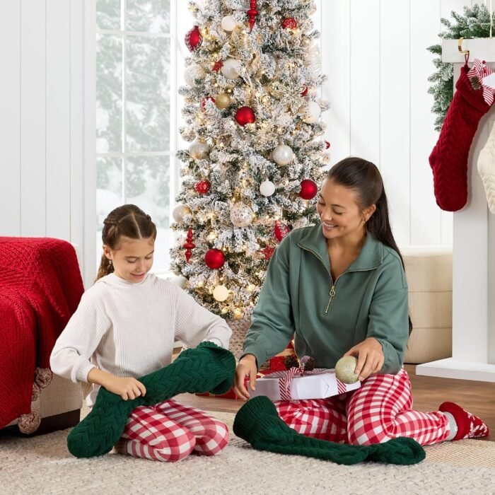 Best Choice Products Flocked Pencil Christmas Tree, Pre-Lit Slim Artificial Holiday Decoration, 6ft Lighted Skinny w/Base, Warm White Lights - Image 4