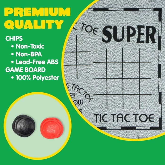 3-in-1 Vintage Giant Checkers, Tic, Tac, Toe, Game with Reversible Mat, 24 Chips, Family Board Game, Lawn Game, BBQ Party Favor, Indoor and Outdoor Activity for Kids and Adults - Image 6