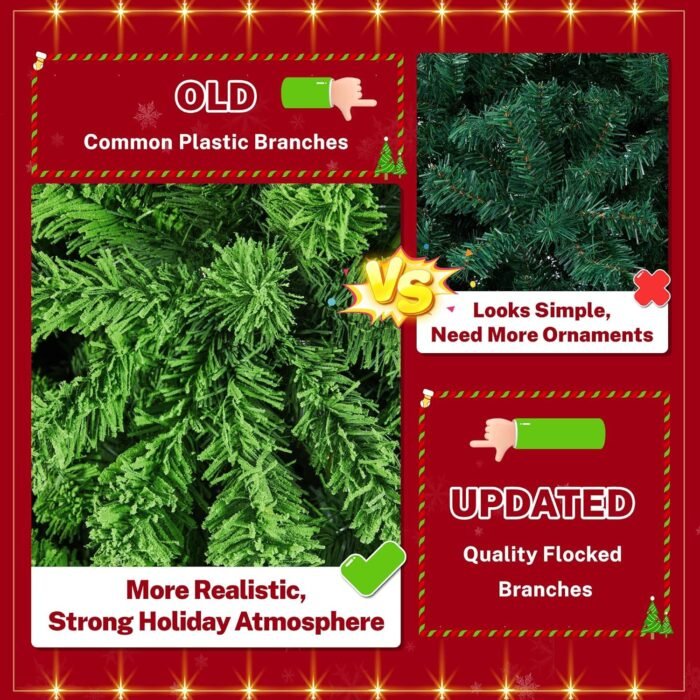 Yaheetech 7.5ft Pre-lit Artificial Christmas Tree with Incandescent Warm White Lights, Flocked Prelighted Xmas Tree with 1284 Branch Tips, 550 Incandescent Lights & Foldable Stand, Pure Green - Image 6