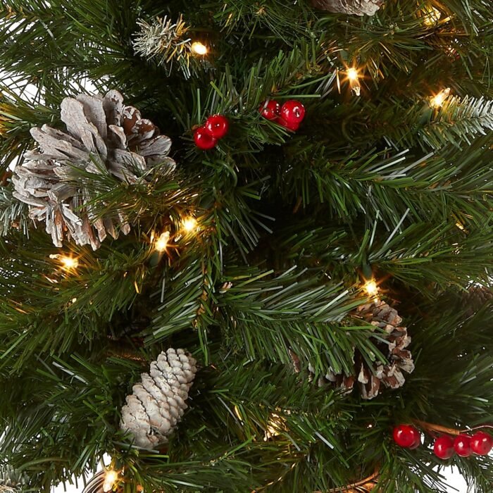 National Tree Company Pre-lit Holiday Christmas 5-Piece Set | Wreath, Set of 2 Entrance Trees and Garlands with White Lights - Image 2