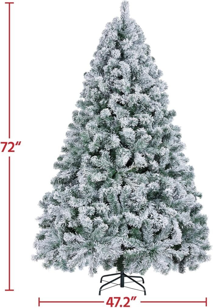 Yaheetech 6ft Pre-lit Artificial Christmas Tree with Incandescent Warm White Lights, Snow Flocked Full Prelighted Xmas Tree W/820 Branch Tips, 250 Incandescent Lights & Foldable Stand, Green & White - Image 3