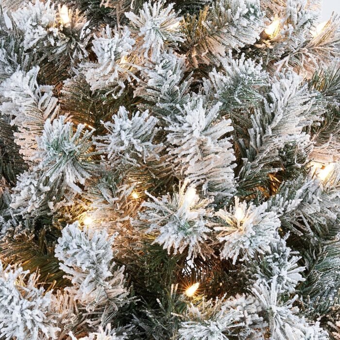 Yaheetech 6ft Pre-lit Artificial Christmas Tree with Incandescent Warm White Lights, Snow Flocked Full Prelighted Xmas Tree W/820 Branch Tips, 250 Incandescent Lights & Foldable Stand, Green & White - Image 6