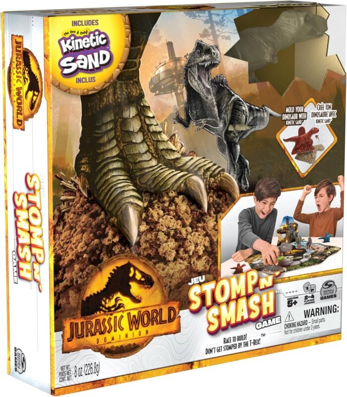 Spin Master Games, Jurassic World Dominion, Stomp N’ Smash Board Game Sensory Dinosaur Toy with Kinetic Sand, Christmas Gifts for Kids, for Ages 5+ - Image 8